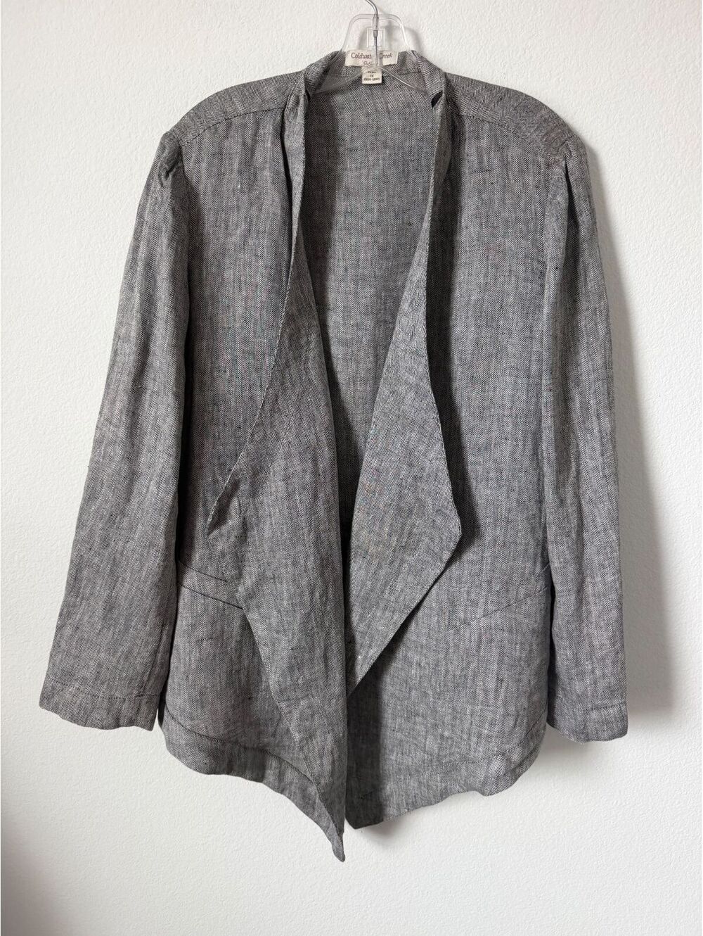 Coldwater Creek 100% Linen Long Sleeve Flyaway Drape Open Front Jacket Size 1X